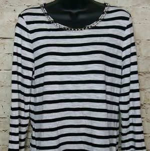 Chicos Beaded Embellishment Blouse Long Sleeve - M